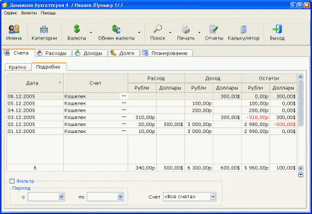 Домашняя бухгалтерия - программа для учета личных финансов