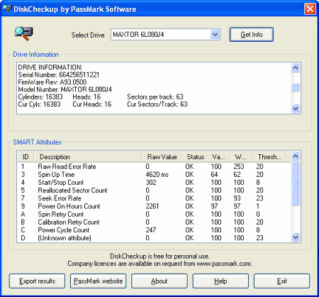 Мониторинг: PassMark DiskCheckup v.2.0 Build 1001