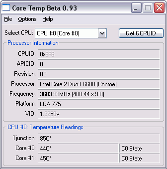 Диагностика: CoreTemp v.0.93 Beta