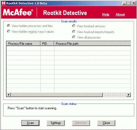 Антивирусы: McAfee Rootkit Detective v.1.0.0.41 Beta