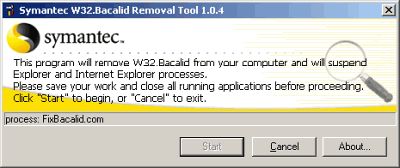 Антивирусы: Symantec W32.Bacalid Removal Tool v.1.0.4