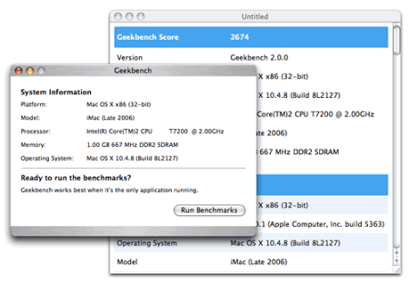 Тестовые приложения: Geekbench v.2.0.1