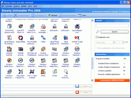 Чистильщики: Smarty Uninstaller Pro 2007 v.1.7.1