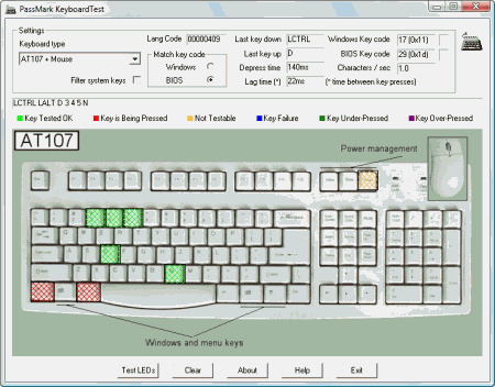 Диагностика: KeyboardTest v.3.0 Build 1000