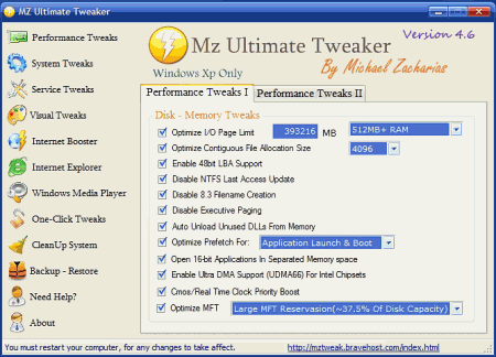 Настройщики: Mz Ultimate Tweaker v.4.6