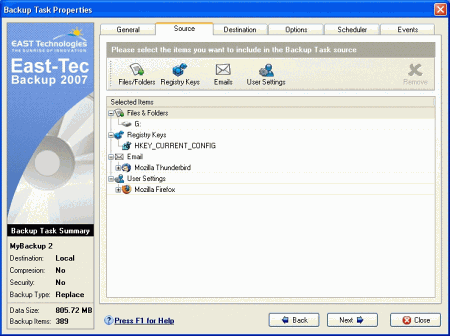 Резервное копирование: East-Tec Backup 2007 v.1.2