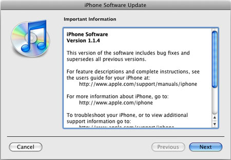 Apple выпустила iPhone (iPod touch) software 1.1.4