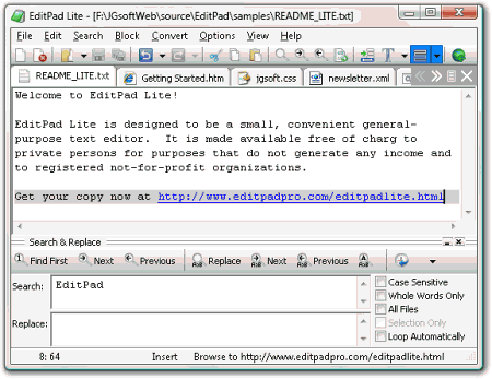 Текстовые редакторы: EditPad Lite v.6.4.0