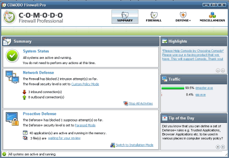 Безопасность: Comodo Firewall Pro v.3.0.19.318