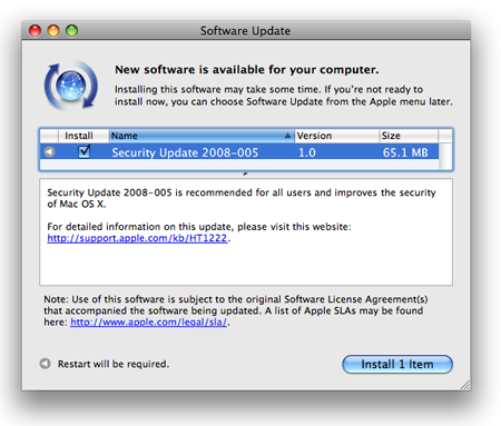 Apple выпустила Security Update 2008-005 для Tiger и Leopard