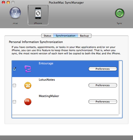 PocketMac for iPhone синхронизирует данные с Entourage и Lotus Notes