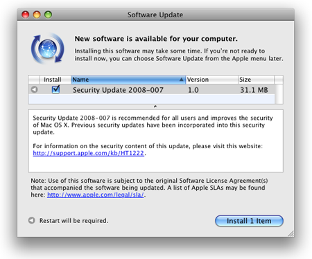 Apple выпустила Security Update 2008-007