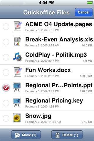 Quickoffice для iPhone позволяет редактировать файлы Word и Excel