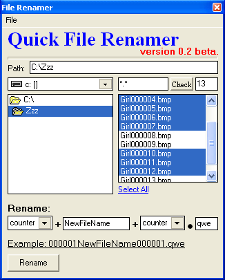 Quick File Renamer 0.2 beta